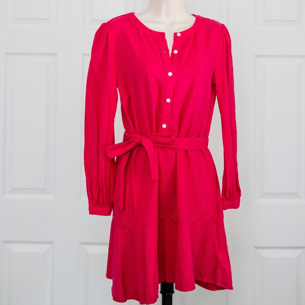 Barbie Pink Cotton Flannel Henley Dress with Removable Belt